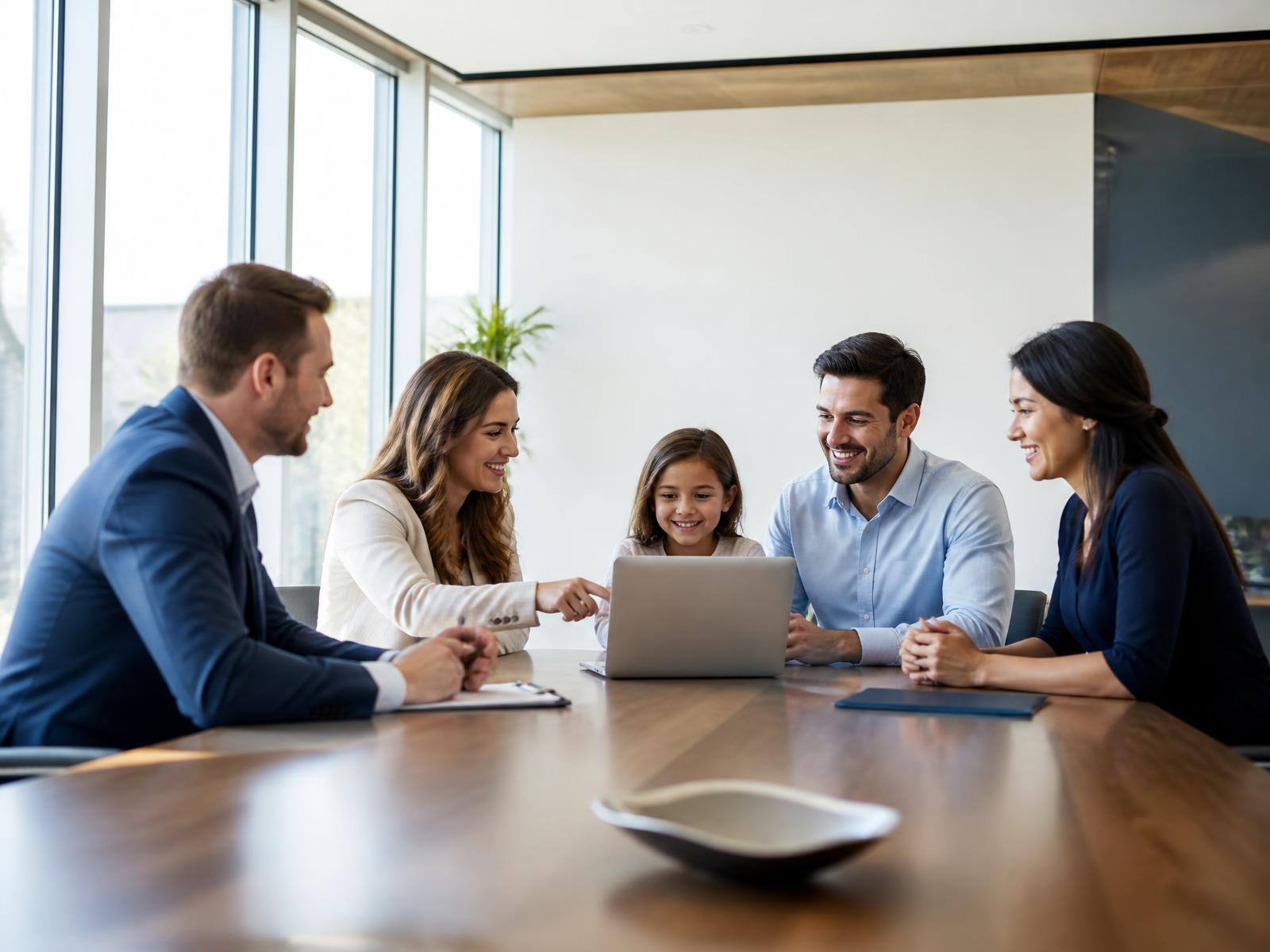 Apex Health Pros advisors helping a family review coverage in a bright modern office